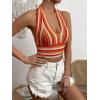 imageSHENHE Womens Striped Halter Tie Back Sleeveless Backless Knitted Crop TopOrange