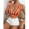 imageSHENHE Womens Striped Halter Tie Back Sleeveless Backless Knitted Crop TopOrange
