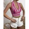 imageSHENHE Womens Striped Halter Tie Back Sleeveless Backless Knitted Crop TopPink and White