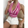 imageSHENHE Womens Striped Halter Tie Back Sleeveless Backless Knitted Crop TopPink and White