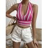 imageSHENHE Womens Striped Halter Tie Back Sleeveless Backless Knitted Crop TopPink and White