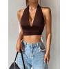 imageSHENHE Womens Striped Halter Tie Back Sleeveless Backless Knitted Crop TopPlain Chocolate Brown