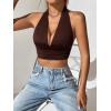 imageSHENHE Womens Striped Halter Tie Back Sleeveless Backless Knitted Crop TopPlain Chocolate Brown