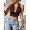 imageSHENHE Womens Striped Halter Tie Back Sleeveless Backless Knitted Crop TopPlain Chocolate Brown