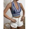 imageSHENHE Womens Striped Halter Tie Back Sleeveless Backless Knitted Crop TopPurple