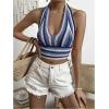 imageSHENHE Womens Striped Halter Tie Back Sleeveless Backless Knitted Crop TopPurple a
