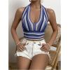imageSHENHE Womens Striped Halter Tie Back Sleeveless Backless Knitted Crop TopPurple a