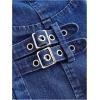 imageSHENHE Womens Y2k Denim Crop Top Deep V Zip Up Belted Halter Top Sexy Backless Asymmetrical Jean CorsetDark Wash