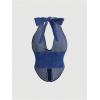 imageSHENHE Womens Y2k Denim Crop Top Deep V Zip Up Belted Halter Top Sexy Backless Asymmetrical Jean CorsetDark Wash