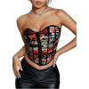imageSHENHE Womens Graphic Overbust Strapless Corset Bustier Top Sexy Y2k Eyelet Cropped Beandeau TopBlack and Red