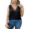 imageSHENHE Womens Plus Size Lace Trim V Neck Sleeveless Satin Loose Tank Elegant Top ShirtBlack