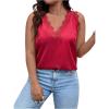 imageSHENHE Womens Plus Size Lace Trim V Neck Sleeveless Satin Loose Tank Elegant Top ShirtBurgundy