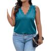 imageSHENHE Womens Plus Size Lace Trim V Neck Sleeveless Satin Loose Tank Elegant Top ShirtLight Blue