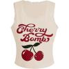 imageSHENHE Womens Plus Size Letter Cherry Print Lace Tank Top Crewneck Rib Knit Vest TopApricot