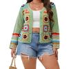 imageSHENHE Womens Plus Size Sheer Crochet Geo Graphic Button Front Knitted Boho CardiganGreen