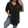 imageSHENHE Womens Plus Size Sheer Mesh V Neck Half Sleeve Drop Shoulder Split Hem Tee TopBlack