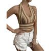 imageSHENHE Womens Striped Halter Tie Back Sleeveless Backless Knitted Crop TopKhaki
