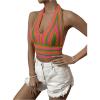 imageSHENHE Womens Striped Halter Tie Back Sleeveless Backless Knitted Crop TopMulticolor C