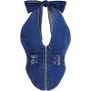 imageSHENHE Womens Y2k Denim Crop Top Deep V Zip Up Belted Halter Top Sexy Backless Asymmetrical Jean CorsetDark Wash