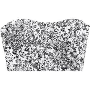 imageSHENHE Womens Casual Ditsy Floral Print Sleeveless Strapless Bandeau Tube Crop TopBlack and White