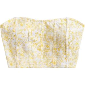 imageSHENHE Womens Casual Ditsy Floral Print Sleeveless Strapless Bandeau Tube Crop TopYellow