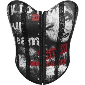 imageSHENHE Womens Graphic Overbust Strapless Corset Bustier Top Sexy Y2k Eyelet Cropped Beandeau TopBlack
