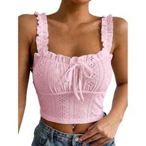 imageSHENHE Womens Spaghetti Strap Eyelet Embroidery Summer Sleeveless Crop Tank Cute TopLight Pink