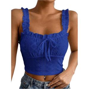 imageSHENHE Womens Spaghetti Strap Eyelet Embroidery Summer Sleeveless Crop Tank Cute TopRoyal Blue