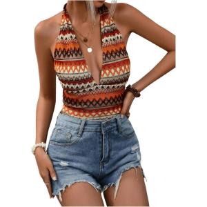 imageSHENHE Womens Striped Halter Tie Back Sleeveless Backless Knitted Crop TopColor Block Multicolor