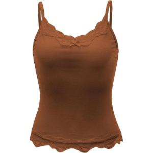 imageSHENHE Womens Y2K Lace Tank Tops Summer Coquette Bow Sleeveless Spaghetti Strap Lounge Cute Cami Crop TopsBrown