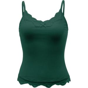 imageSHENHE Womens Y2K Lace Tank Tops Summer Coquette Bow Sleeveless Spaghetti Strap Lounge Cute Cami Crop TopsDark Green