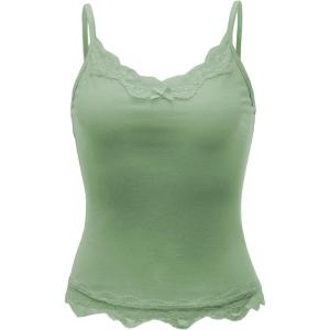 imageSHENHE Womens Y2K Lace Tank Tops Summer Coquette Bow Sleeveless Spaghetti Strap Lounge Cute Cami Crop TopsGreen