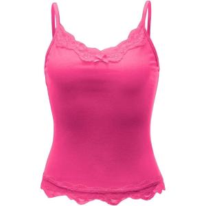 imageSHENHE Womens Y2K Lace Tank Tops Summer Coquette Bow Sleeveless Spaghetti Strap Lounge Cute Cami Crop TopsHot Pink