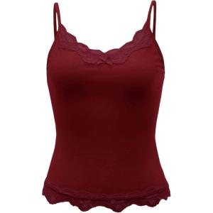 imageSHENHE Womens Y2K Lace Tank Tops Summer Coquette Bow Sleeveless Spaghetti Strap Lounge Cute Cami Crop TopsRed