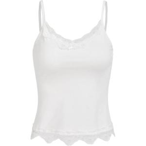 imageSHENHE Womens Y2K Lace Tank Tops Summer Coquette Bow Sleeveless Spaghetti Strap Lounge Cute Cami Crop TopsWhite