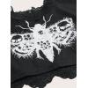 imageSHENHE Womens Butterfly Skull Print Contrast Lace Spaghetti Strap Sleeveless Cami Tank Crop TopsBlack and White
