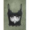 imageSHENHE Womens Butterfly Skull Print Contrast Lace Spaghetti Strap Sleeveless Cami Tank Crop TopsBlack and White