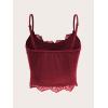 imageSHENHE Womens Butterfly Skull Print Contrast Lace Spaghetti Strap Sleeveless Cami Tank Crop TopsBurgundy