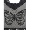 imageSHENHE Womens Butterfly Skull Print Contrast Lace Spaghetti Strap Sleeveless Cami Tank Crop TopsButterfly Grey