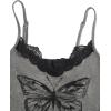 imageSHENHE Womens Butterfly Skull Print Contrast Lace Spaghetti Strap Sleeveless Cami Tank Crop TopsButterfly Grey