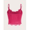 imageSHENHE Womens Butterfly Skull Print Contrast Lace Spaghetti Strap Sleeveless Cami Tank Crop TopsHot Pink