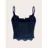 imageSHENHE Womens Butterfly Skull Print Contrast Lace Spaghetti Strap Sleeveless Cami Tank Crop TopsNavy Blue