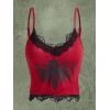 imageSHENHE Womens Butterfly Skull Print Contrast Lace Spaghetti Strap Sleeveless Cami Tank Crop TopsRed Skull