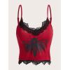 imageSHENHE Womens Butterfly Skull Print Contrast Lace Spaghetti Strap Sleeveless Cami Tank Crop TopsRed Skull