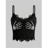 imageSHENHE Womens Butterfly Skull Print Contrast Lace Spaghetti Strap Sleeveless Cami Tank Crop TopsSkeleton Hand Black