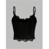 imageSHENHE Womens Butterfly Skull Print Contrast Lace Spaghetti Strap Sleeveless Cami Tank Crop TopsSkeleton Hand Black