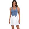 imageSHENHE Womens Denim Tops Y2K Halter Button Up Strapless Jean Vest Western Going Out Crop TopLight Wash