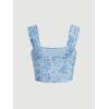imageSHENHE Womens Floral Wide Strap Ruched Square Neck Cute Fitted Boho Crop Tank TopBlue