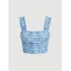 imageSHENHE Womens Floral Wide Strap Ruched Square Neck Cute Fitted Boho Crop Tank TopBlue
