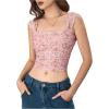 imageSHENHE Womens Floral Wide Strap Ruched Square Neck Cute Fitted Boho Crop Tank TopPink